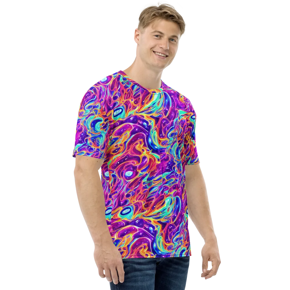 Fuchsia Fury on Men's Crew Neck T-Shirt — Right