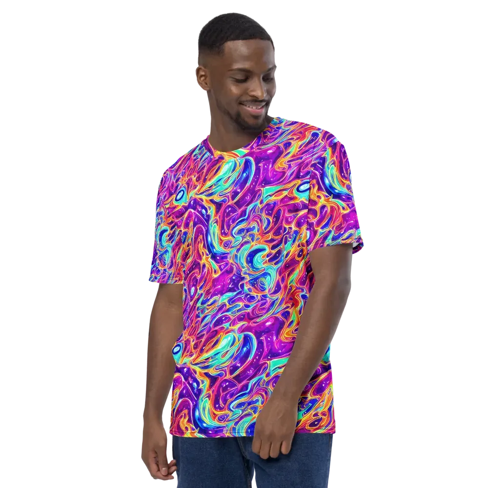 Fuchsia Fury on Men's Crew Neck T-Shirt — Left