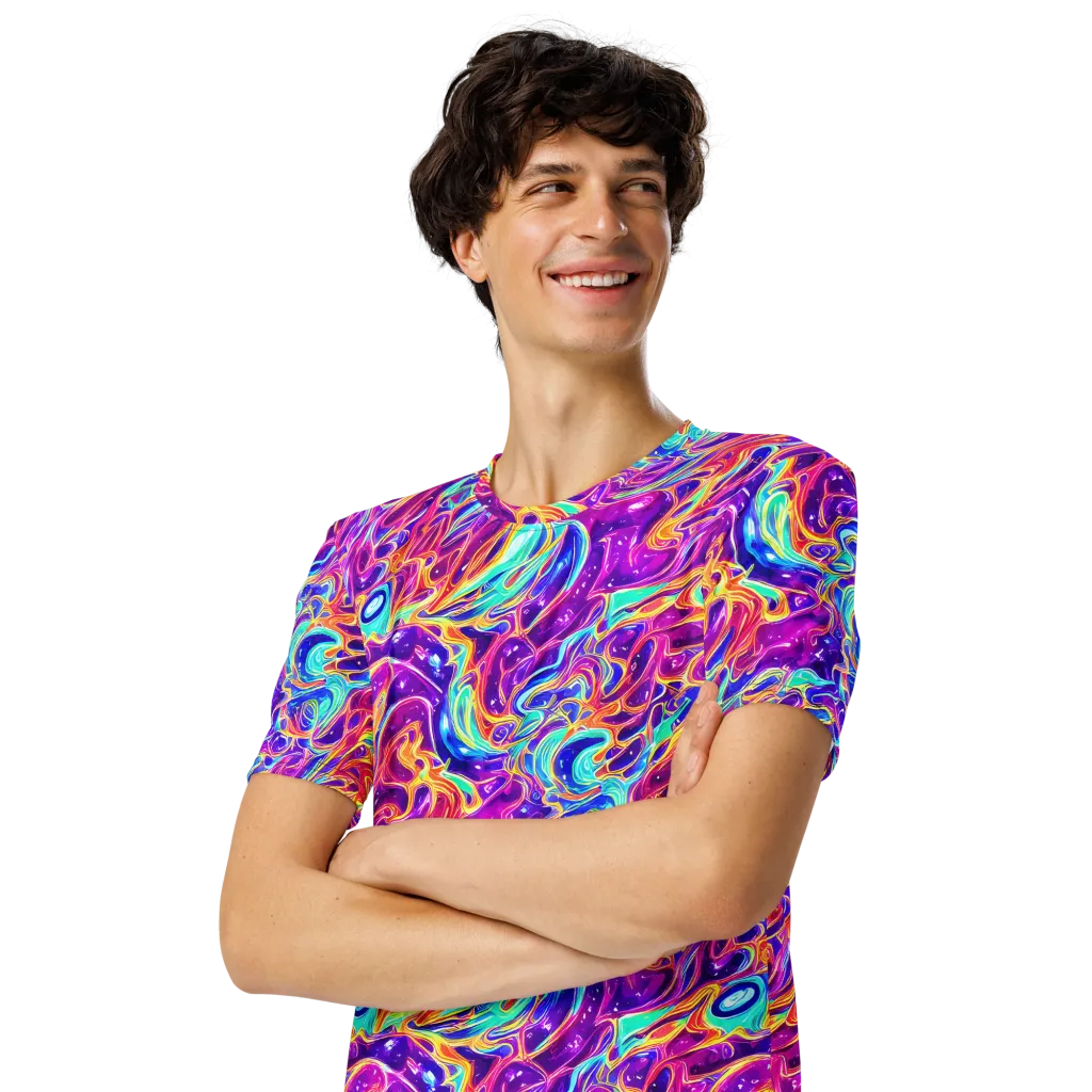 Fuchsia Fury on Men's Crew Neck T-Shirt — Left Front