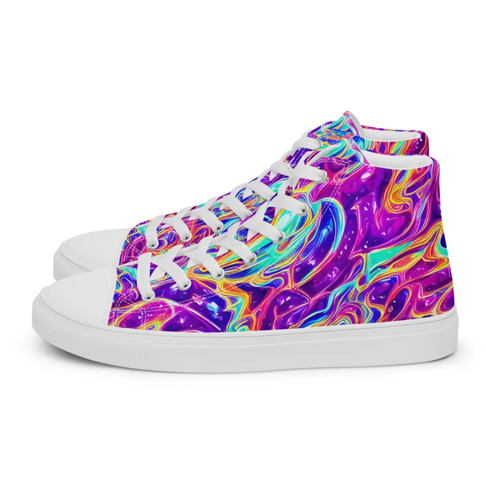 Fuchsia Fury on Men's High Top Canvas Shoes — Left
