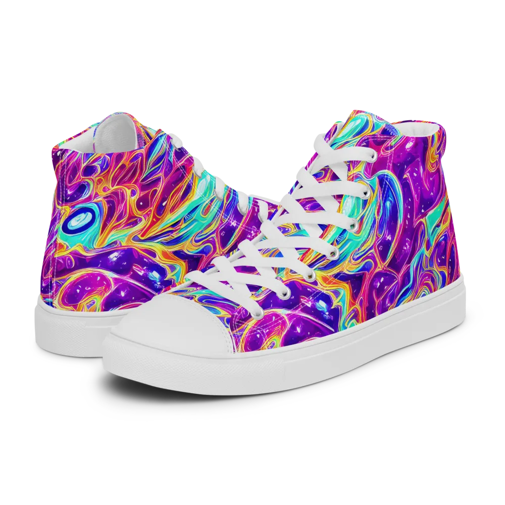 Fuchsia Fury on Men's High Top Canvas Shoes — Left
