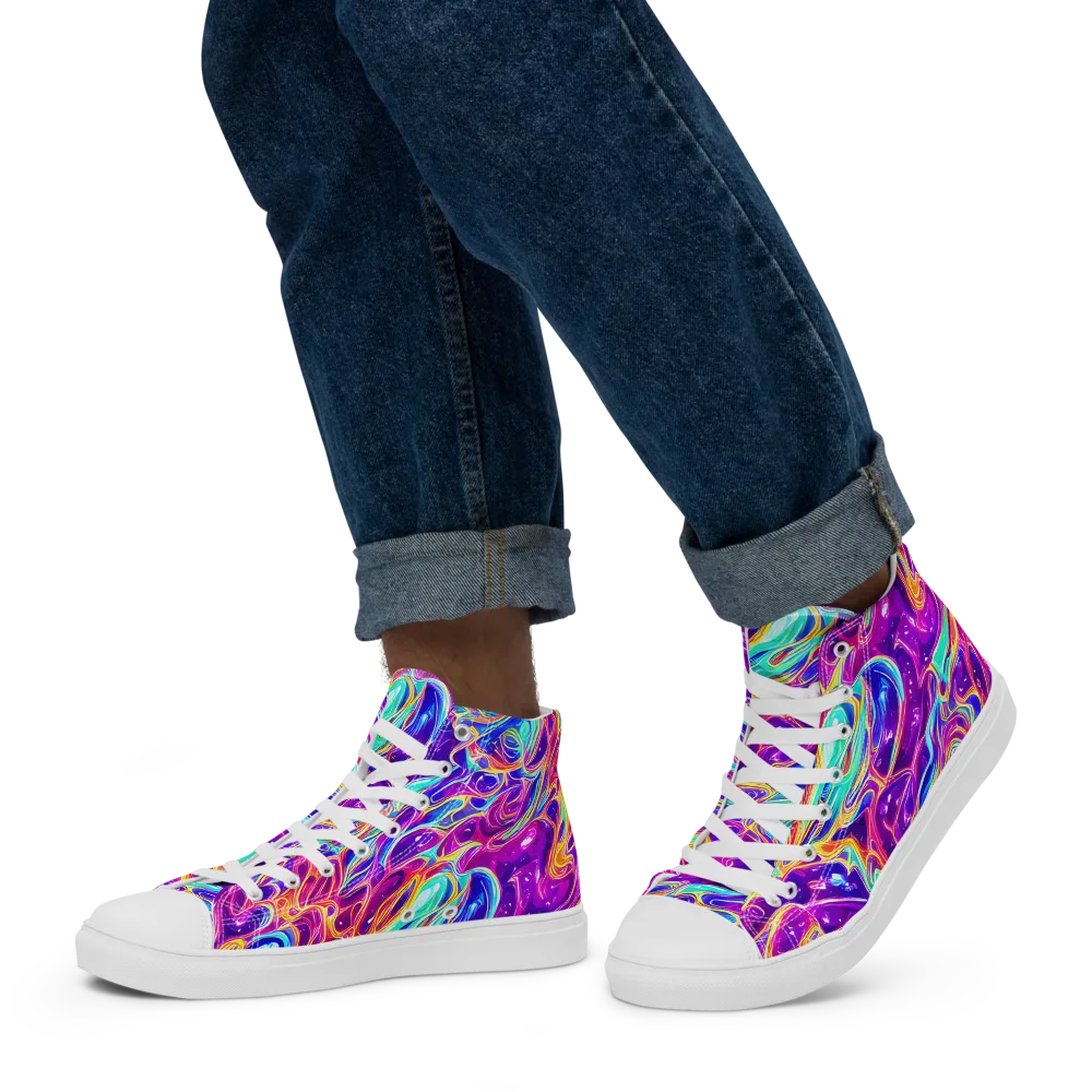 Fuchsia Fury on Men's High Top Canvas Shoes — Left