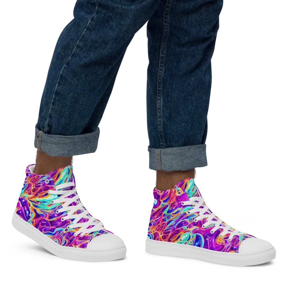 Fuchsia Fury on Men's High Top Canvas Shoes — Right