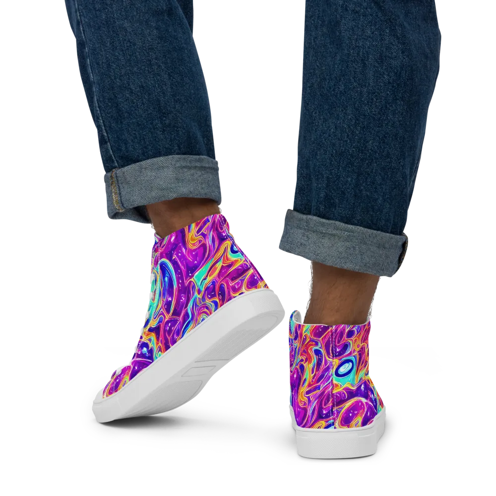 Fuchsia Fury on Men's High Top Canvas Shoes — Back