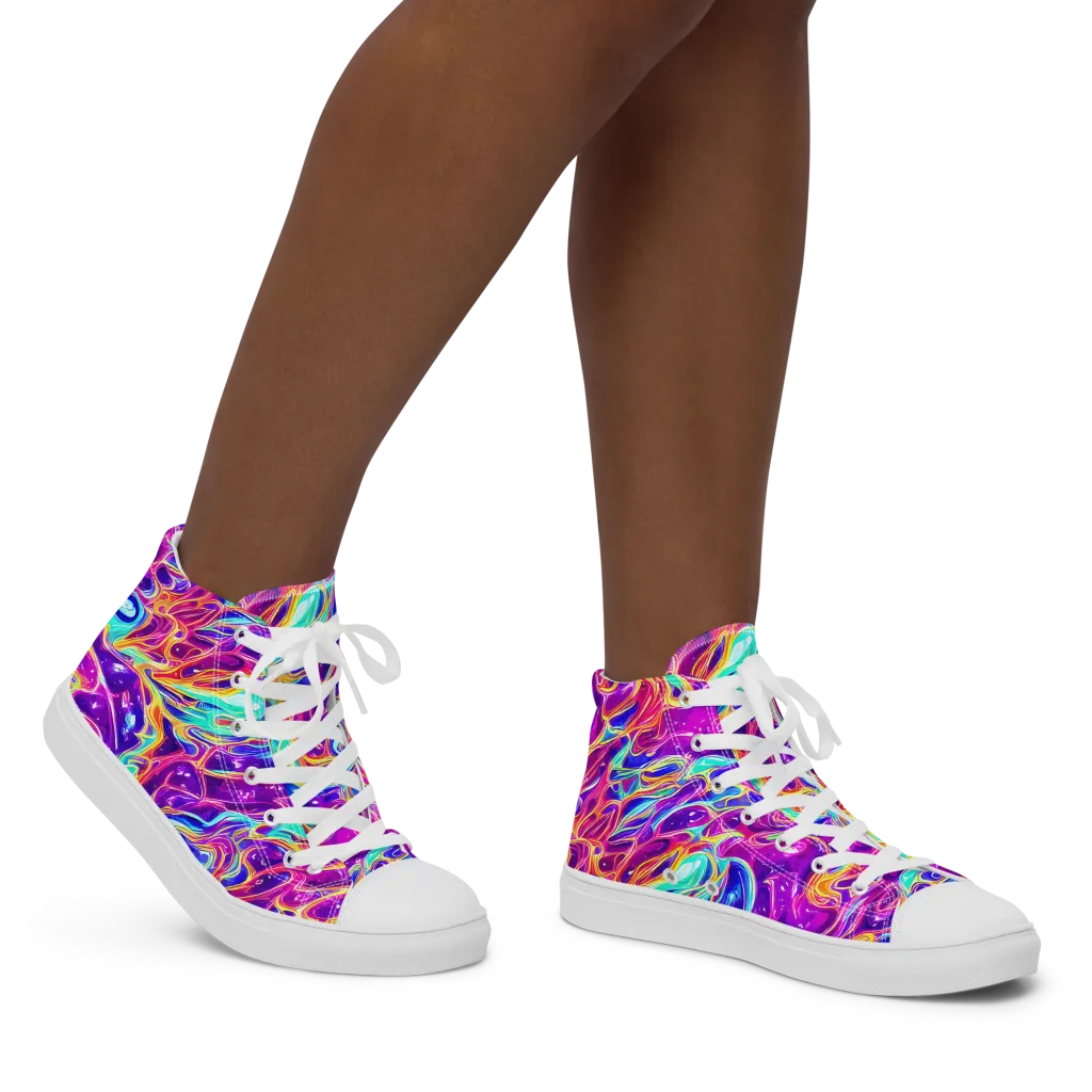 Fuchsia Fury on Women's High Top Canvas Shoes — Right