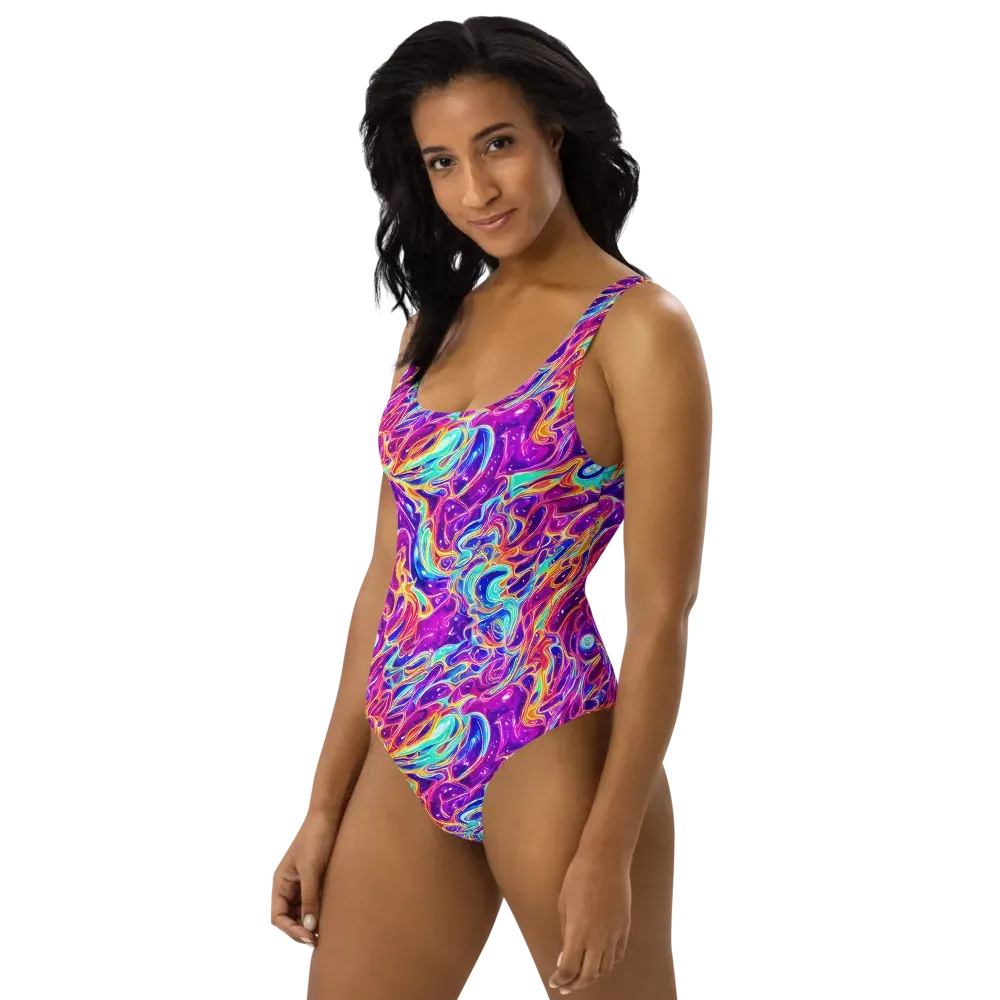 Fuchsia Fury on One-Piece Swimsuit — Left