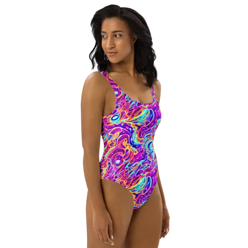 Fuchsia Fury on One-Piece Swimsuit — Right
