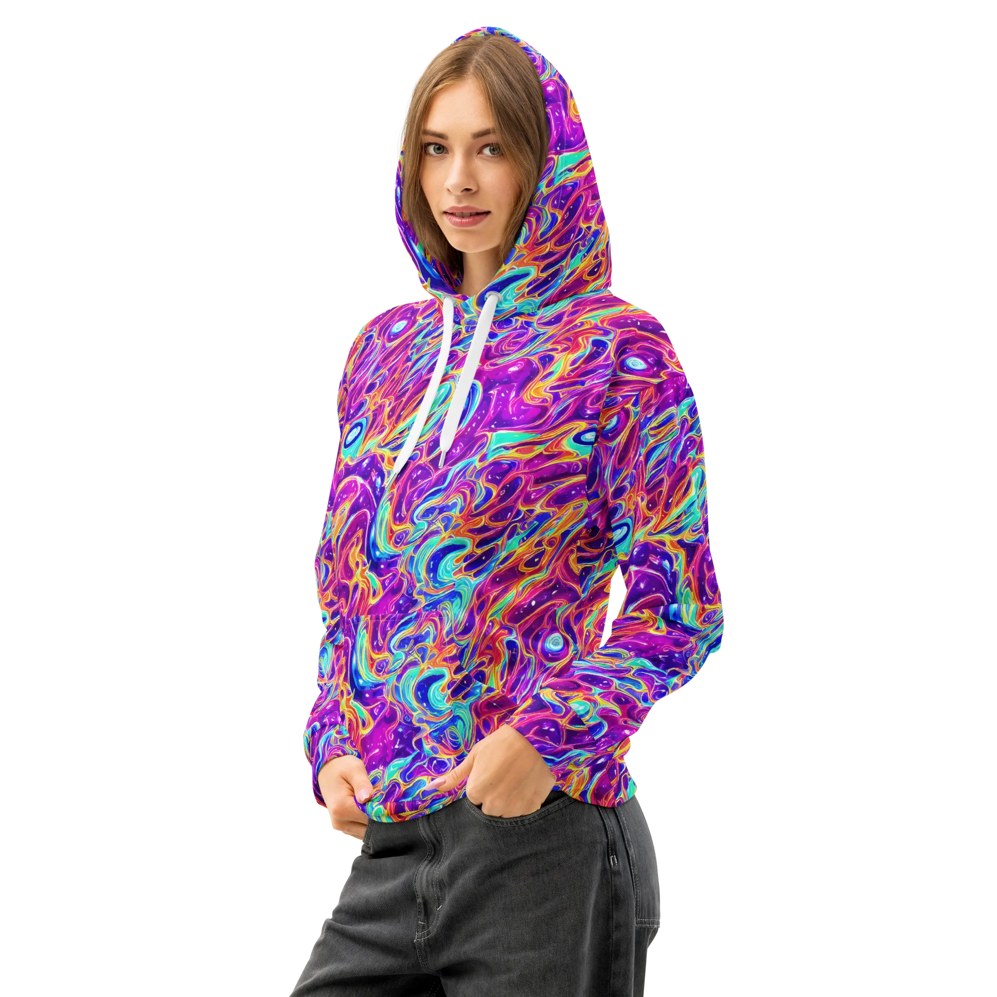 Fuchsia Fury on Cotton Hoodie — Left Front