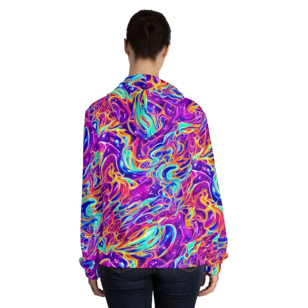Fuchsia Fury on Women's Full-Zip Hoodie — Back On Person