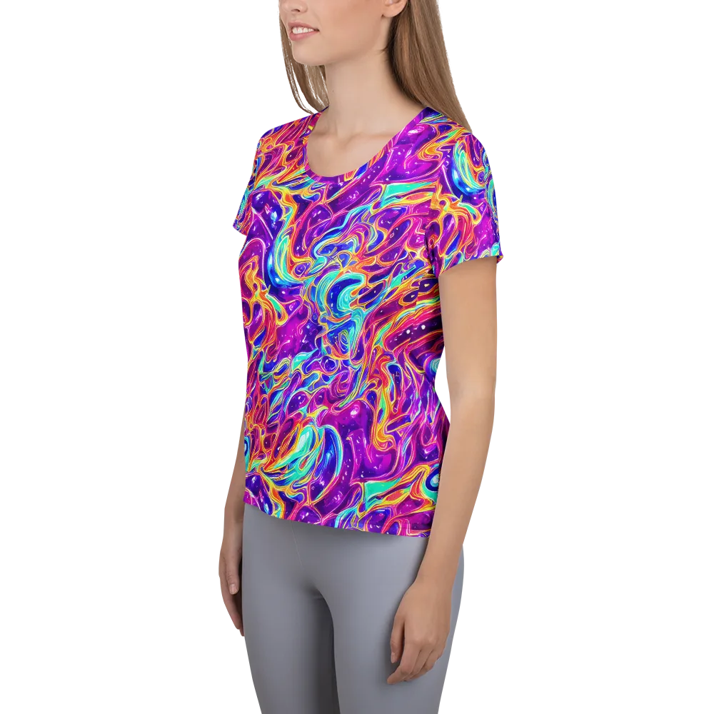 Fuchsia Fury on Women's Athletic T-Shirt — Left