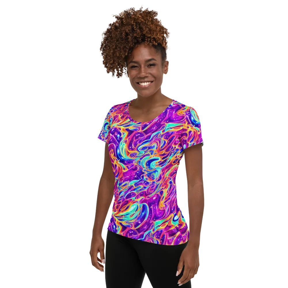 Fuchsia Fury on Women's Athletic T-Shirt — Left