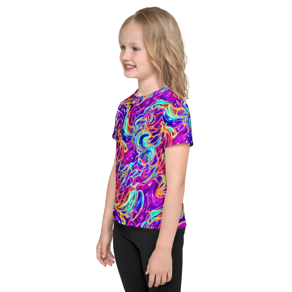 Fuchsia Fury on Kids Crew Neck T-Shirt — Left
