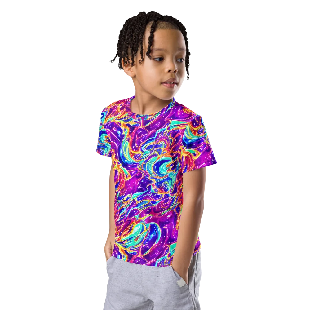 Fuchsia Fury on Kids Crew Neck T-Shirt — Left Front