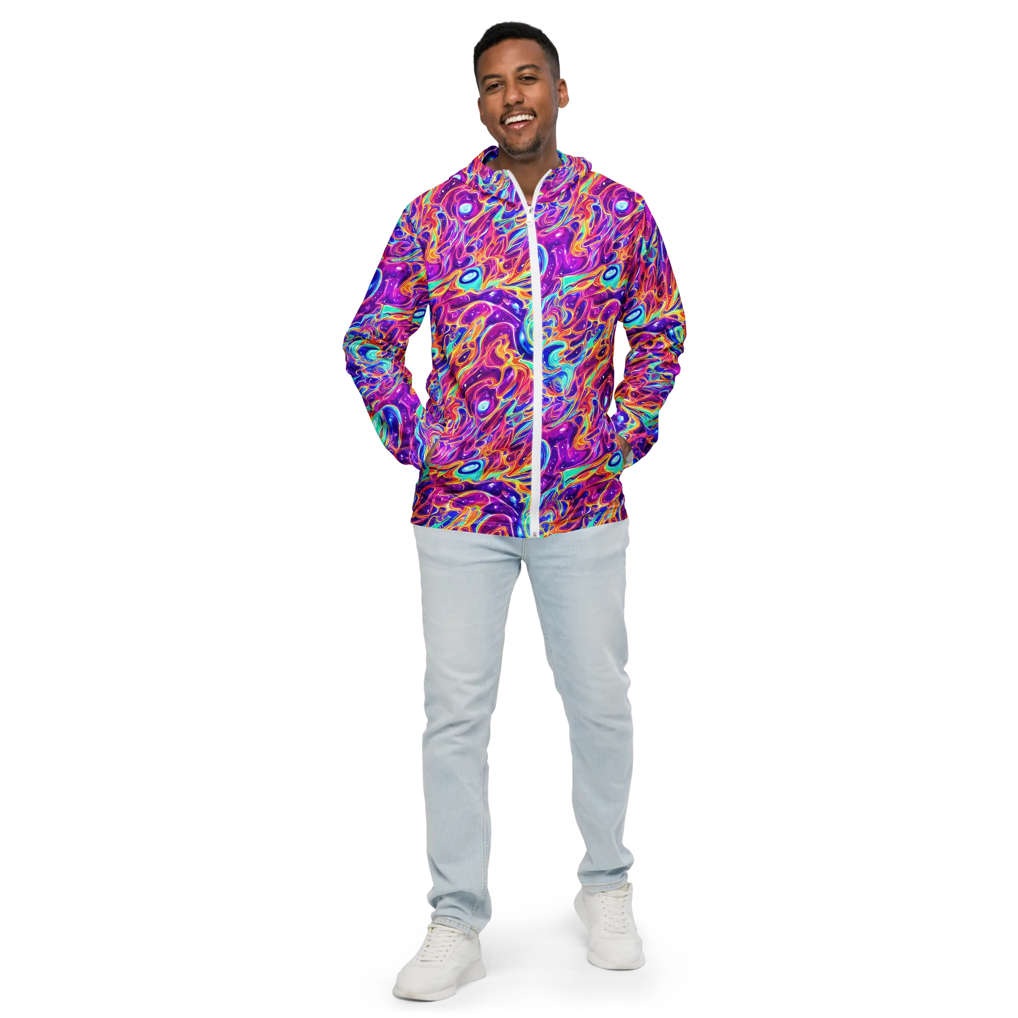 Fuchsia Fury on Men's Windbreaker — Front