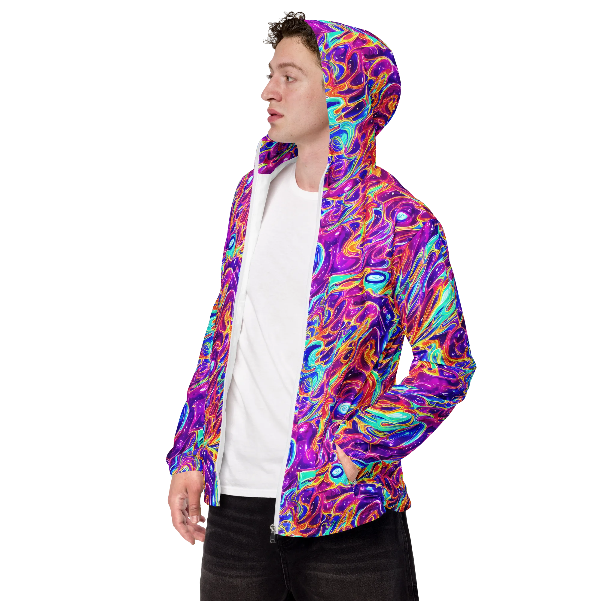 Fuchsia Fury on Men's Windbreaker — Left Front