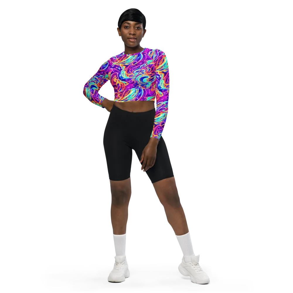Fuchsia Fury on Long Sleeve Crop Top — Front