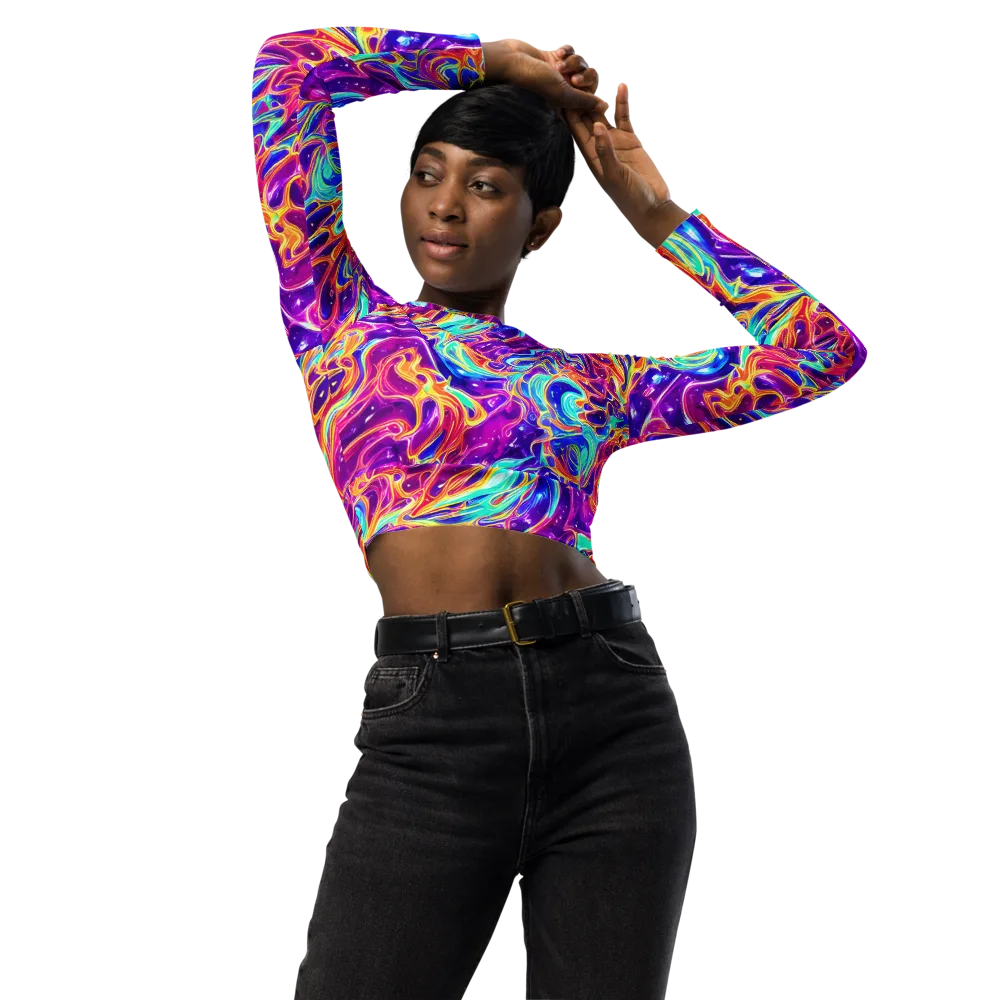Fuchsia Fury on Long Sleeve Crop Top — Front