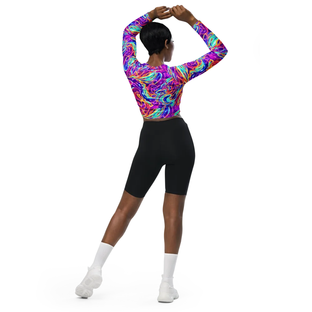 Fuchsia Fury on Long Sleeve Crop Top — Back
