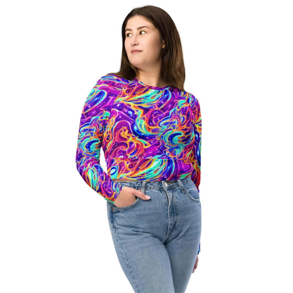 Fuchsia Fury on Long Sleeve Crop Top — Front