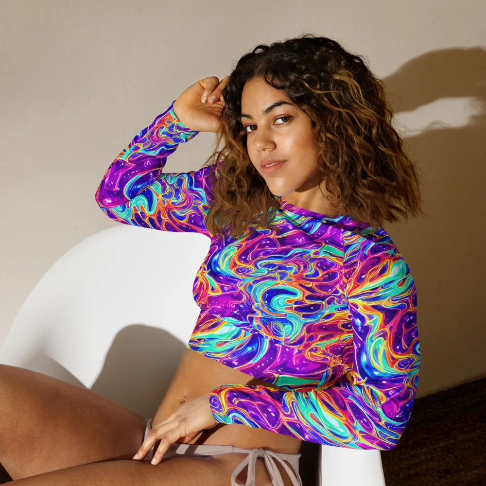 Fuchsia Fury on Long Sleeve Crop Top — Left Front