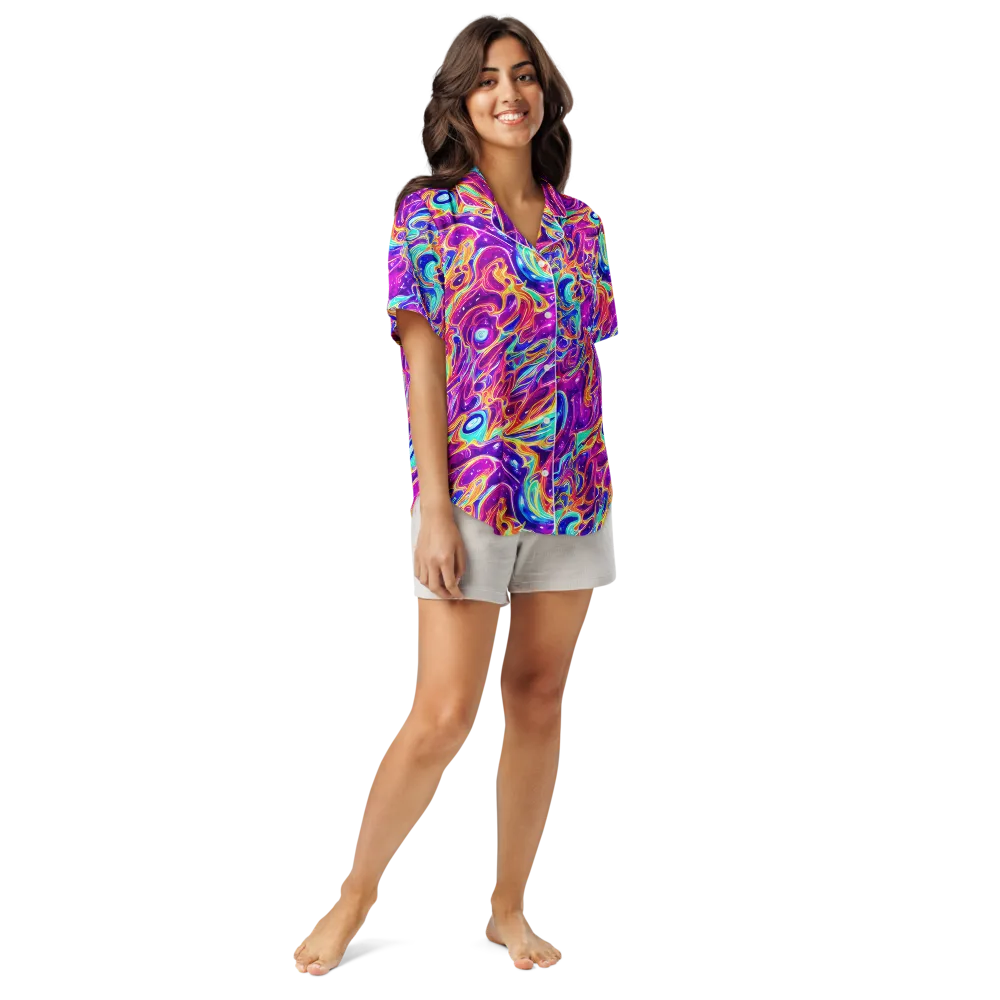 Fuchsia Fury on Women's Short Sleeve Pajama Top — Front