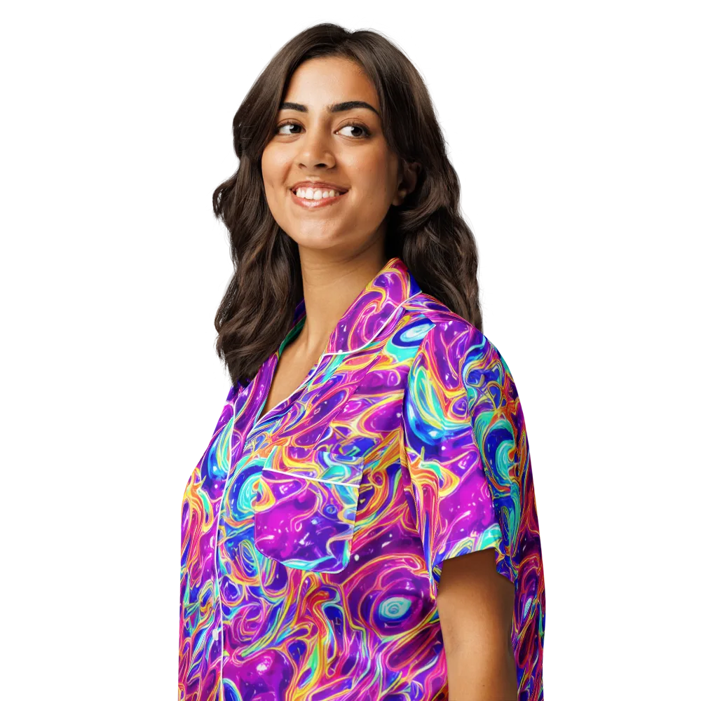 Fuchsia Fury on Women's Short Sleeve Pajama Top — Left Front