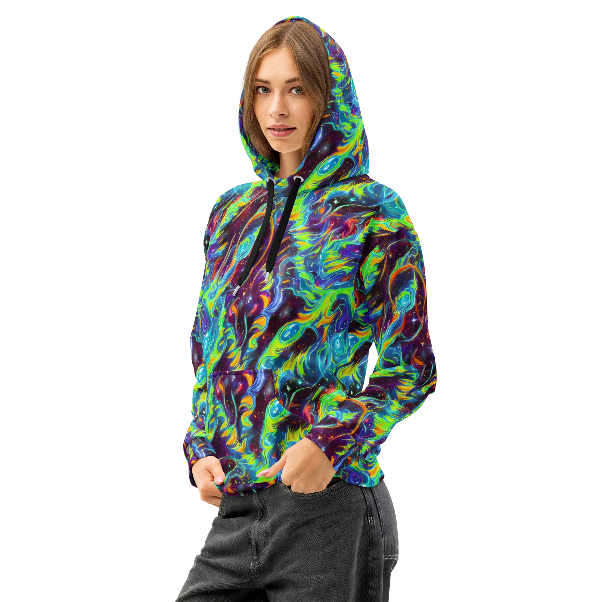 Nova Ribbons on Cotton Hoodie — Left Front
