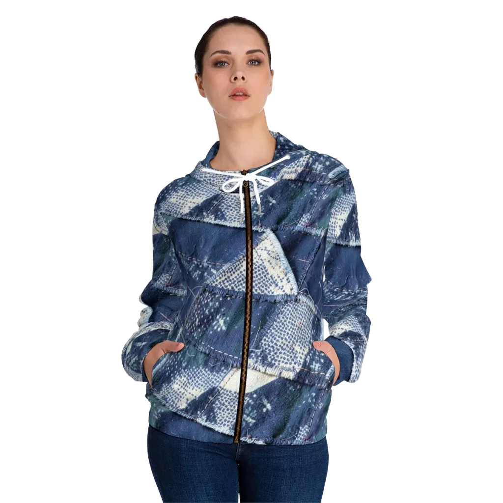 Midnight Mending on Women's Full-Zip Hoodie — Front On Person