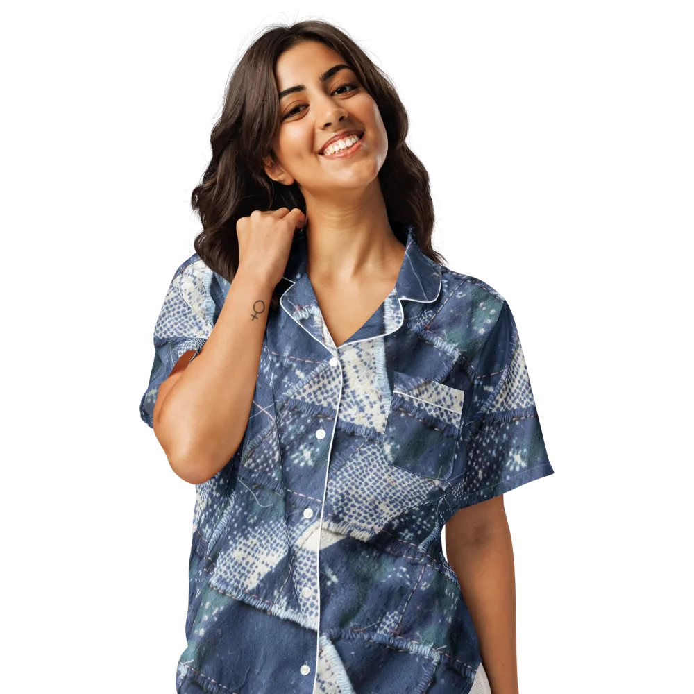Midnight Mending on Women's Short Sleeve Pajama Top — Front