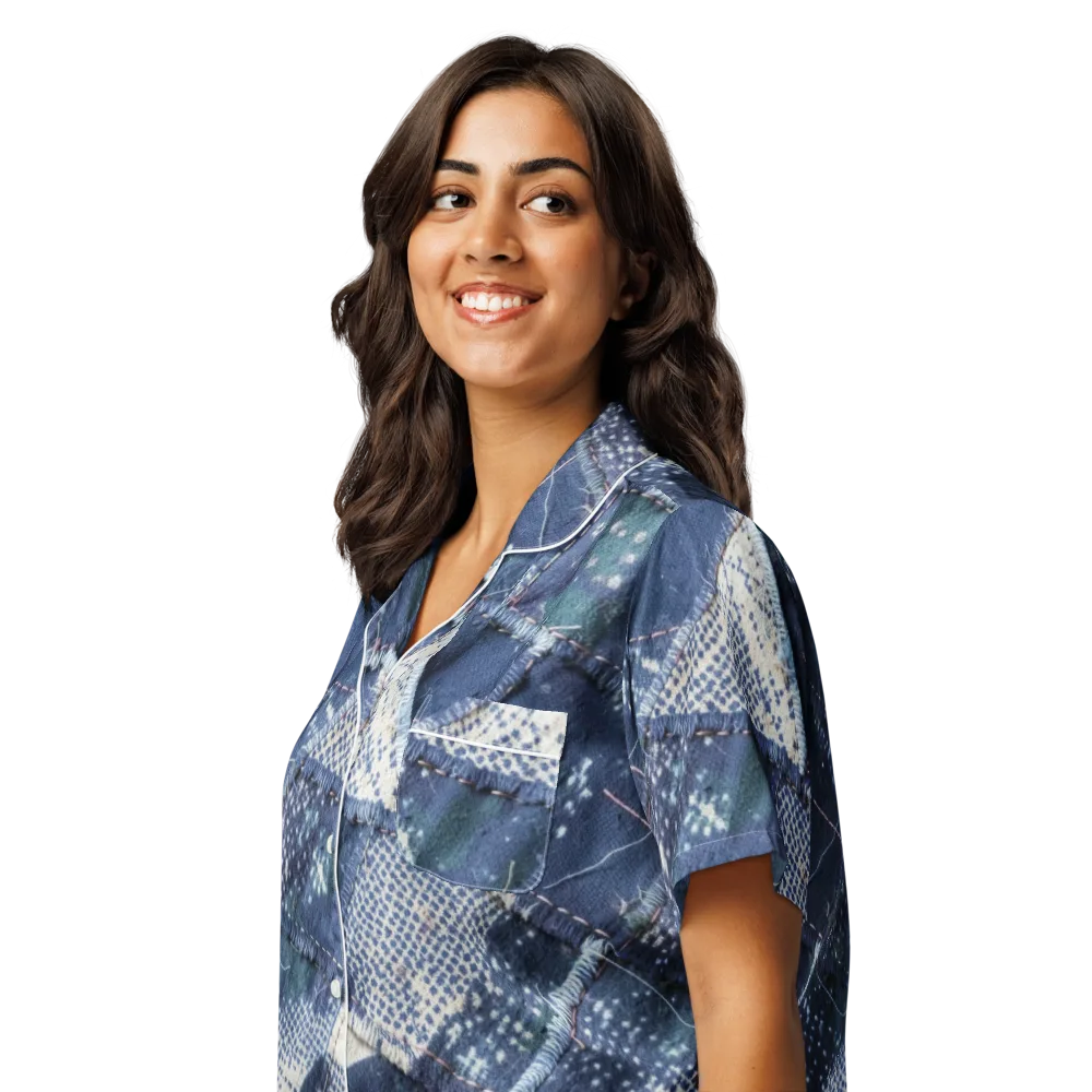 Midnight Mending on Women's Short Sleeve Pajama Top — Left Front