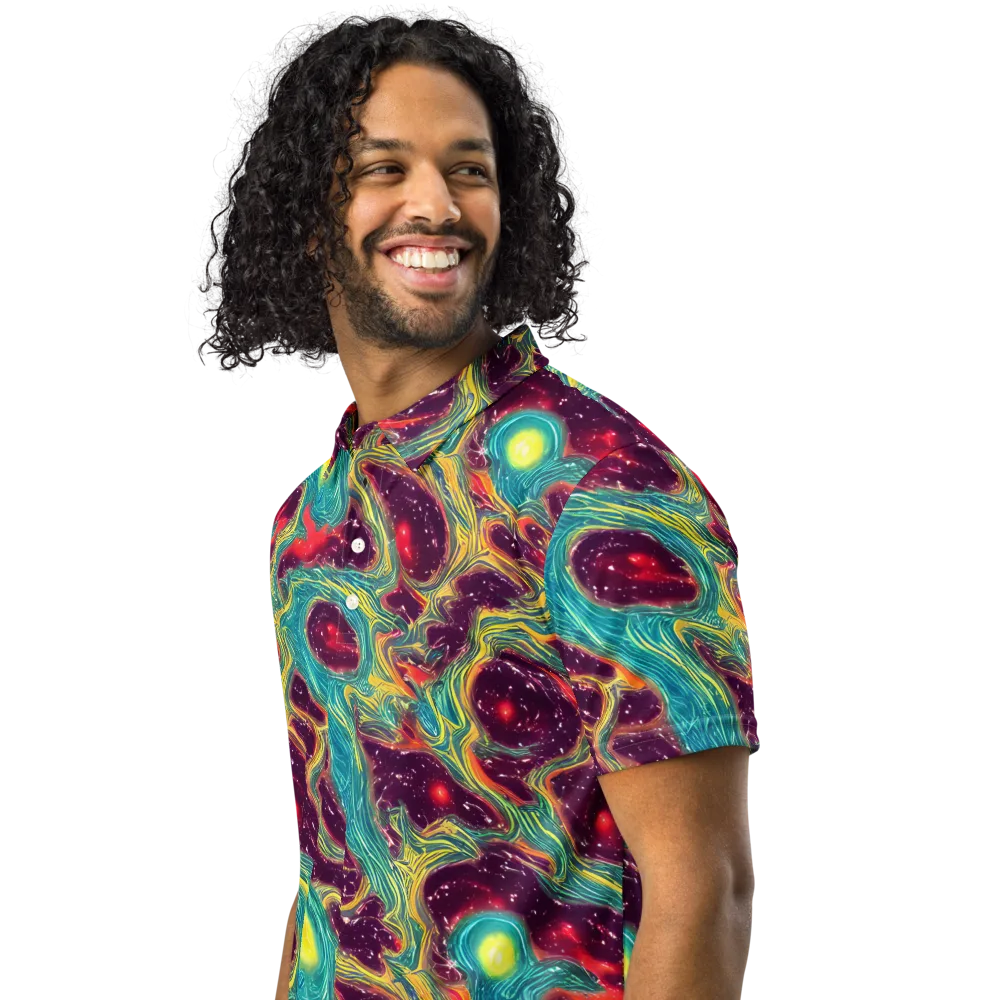 Cosmic Tides on Men's Slim Fit Polo Shirt — Left Front