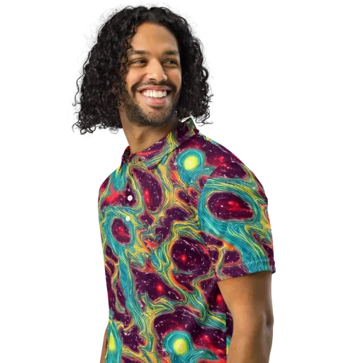 Cosmic Tides on a Men's Slim Fit Polo Shirt