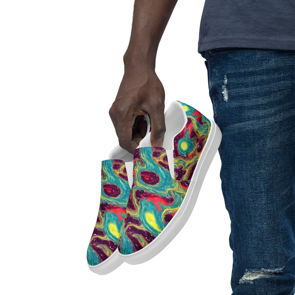 Cosmic Tides on Men's Slip-On Canvas Shoes — Left Front