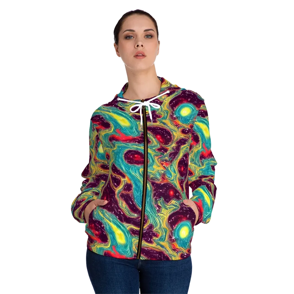 Cosmic Tides on Women's Full-Zip Hoodie — Front On Person