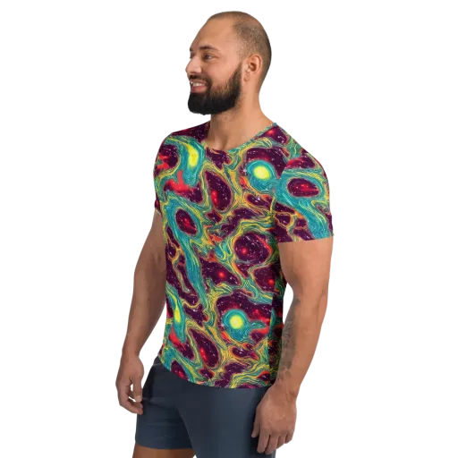 Cosmic Tides on a Men's Athletic T-Shirt