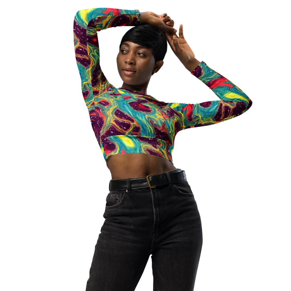 Cosmic Tides on Long Sleeve Crop Top — Front