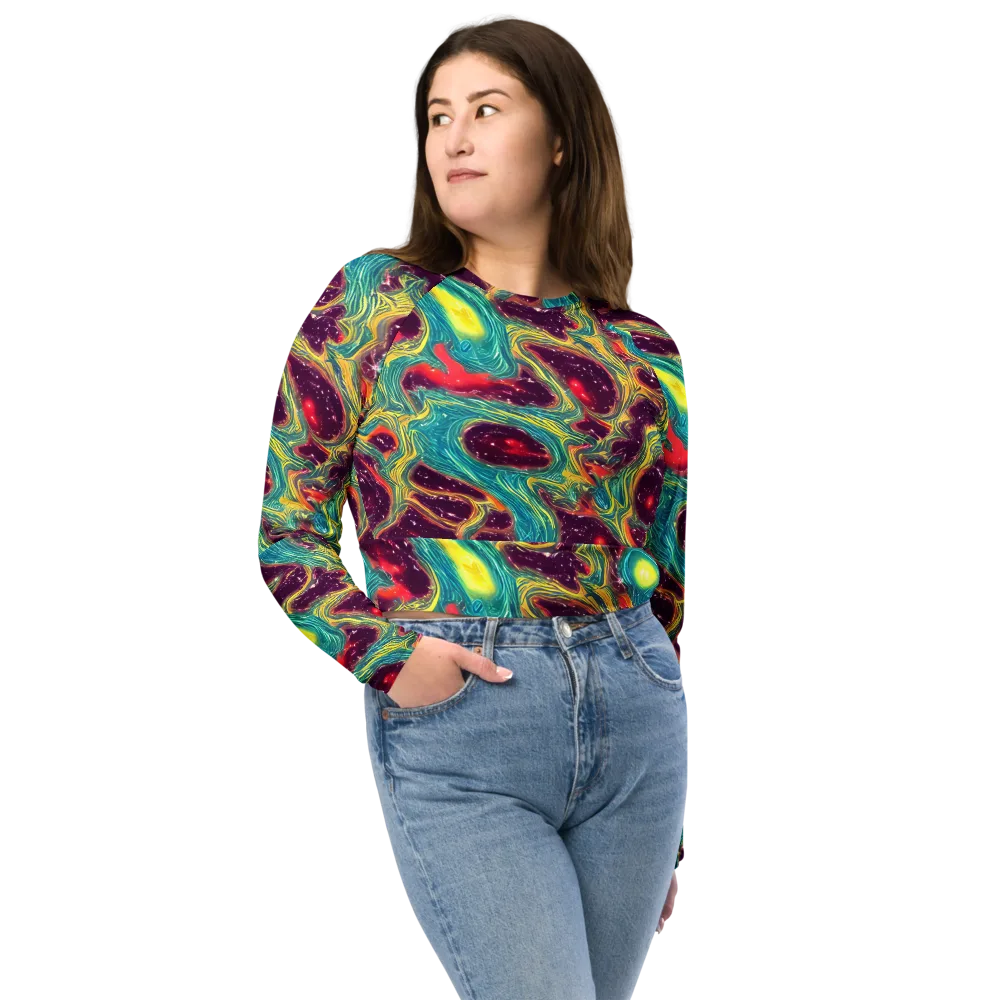 Cosmic Tides on Long Sleeve Crop Top — Front