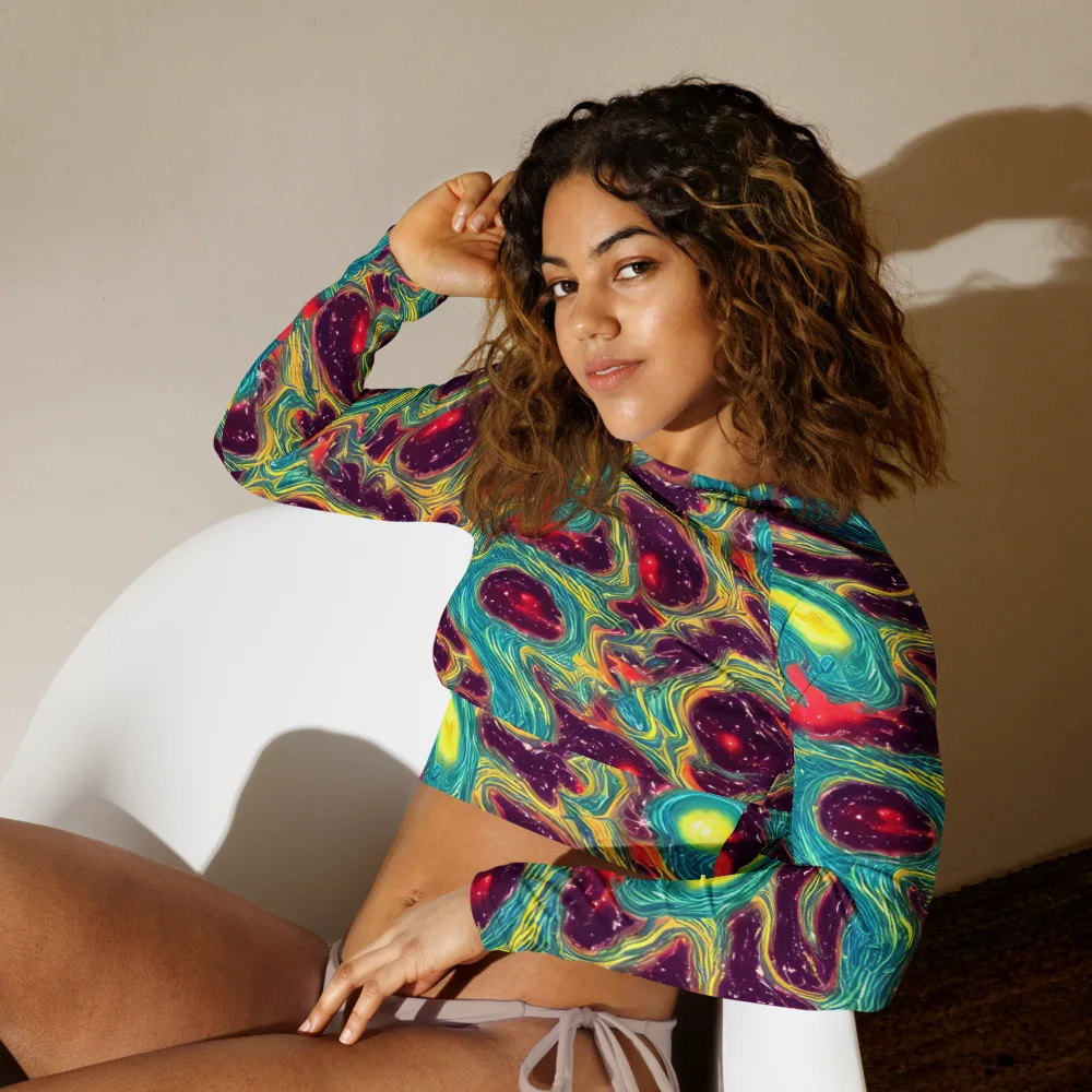 Cosmic Tides on Long Sleeve Crop Top — Left Front