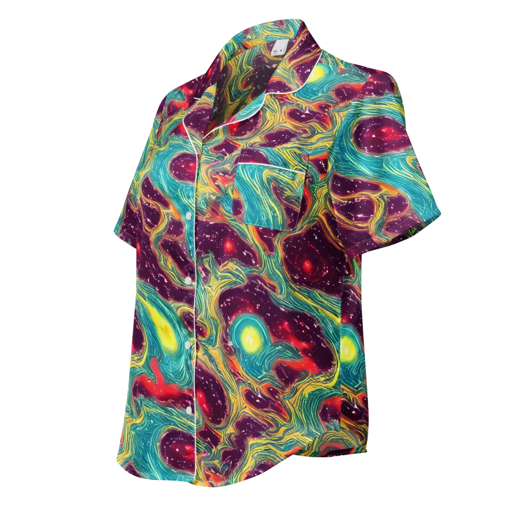 Cosmic Tides on Women's Short Sleeve Pajama Top — Left Front