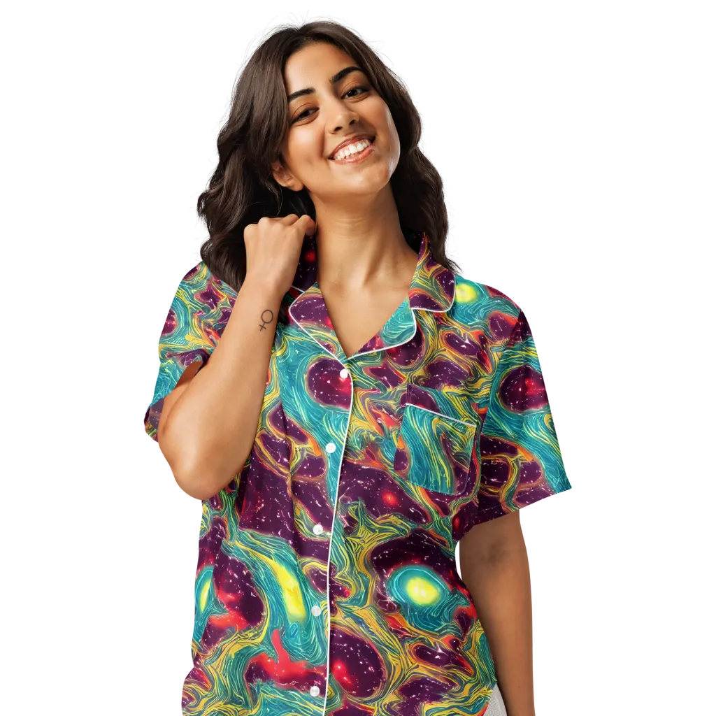 Cosmic Tides on Women's Short Sleeve Pajama Top — Front