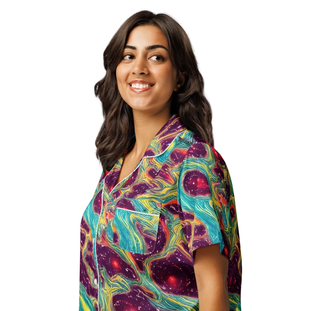 Cosmic Tides on Women's Short Sleeve Pajama Top — Left Front