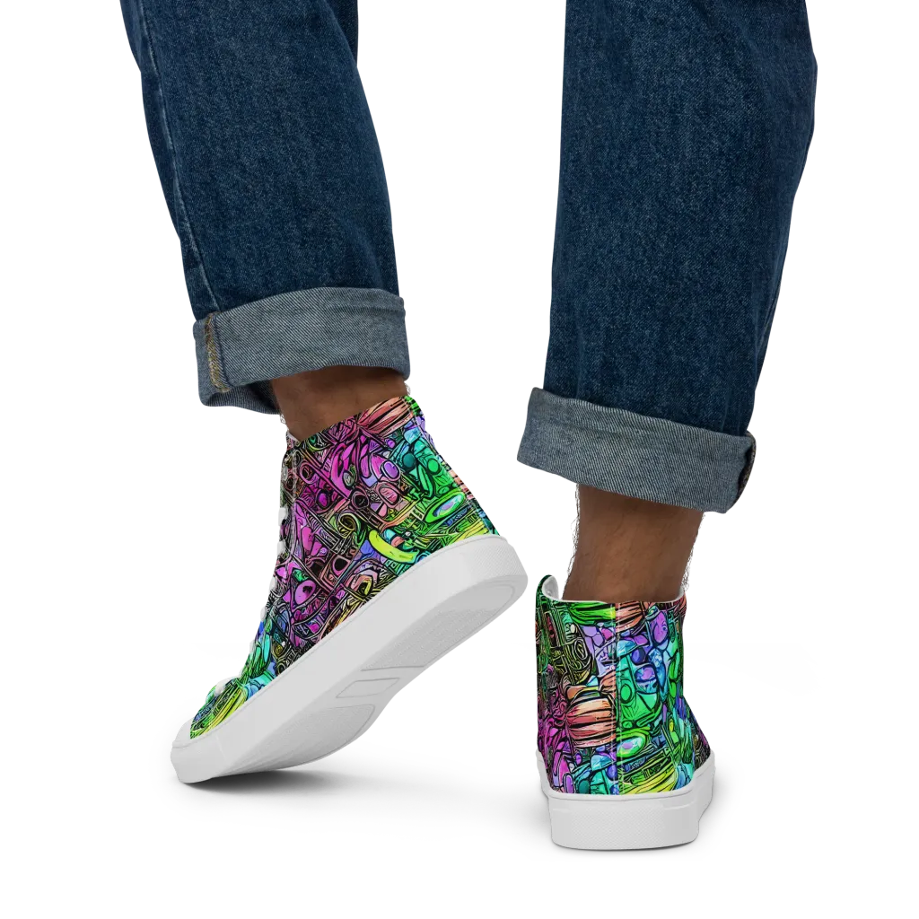 Ultraviolet Uproar on Men's High Top Canvas Shoes — Back