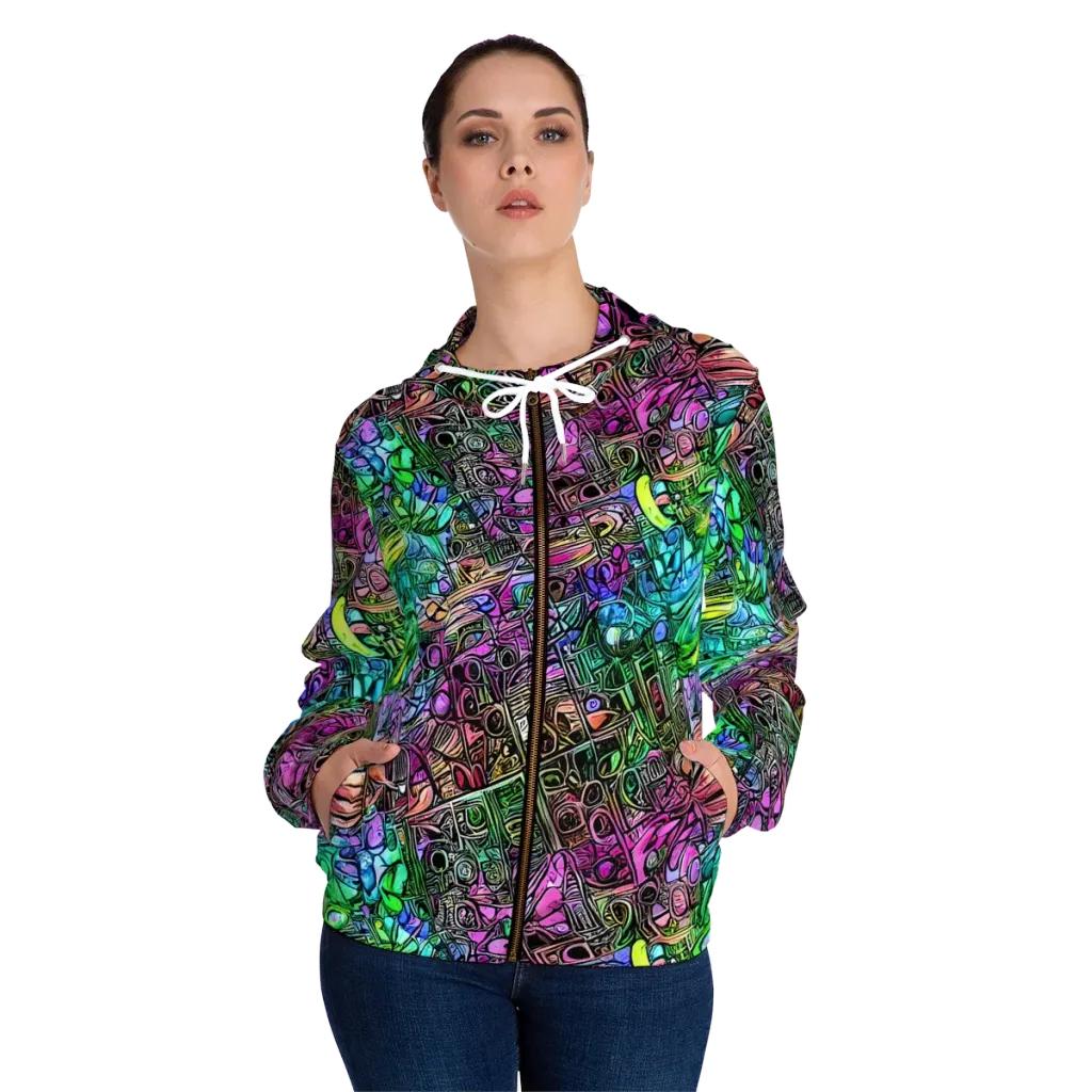 Ultraviolet Uproar on Women's Full-Zip Hoodie — Front On Person