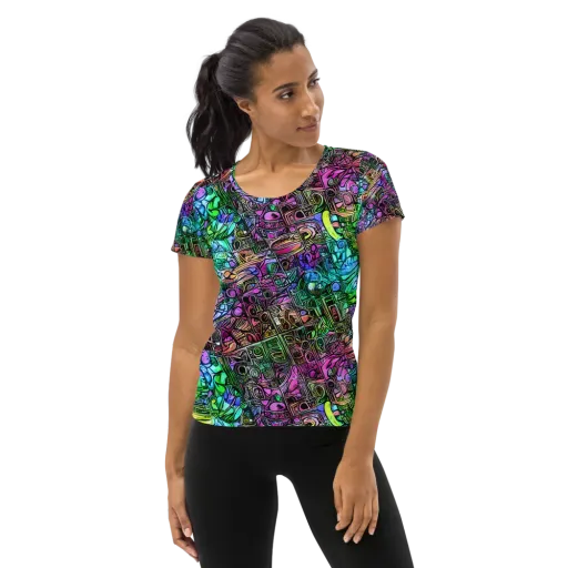 Ultraviolet Uproar on a Women's Athletic T-Shirt