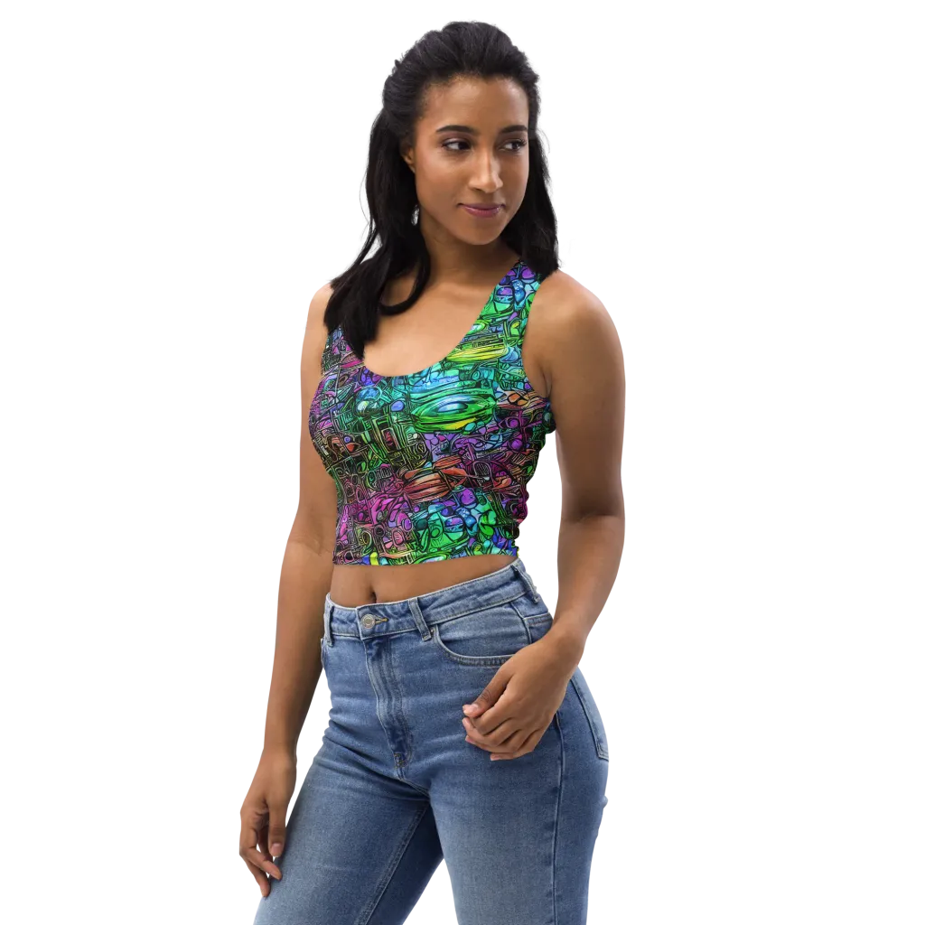 Ultraviolet Uproar on Crop Top — Left Front
