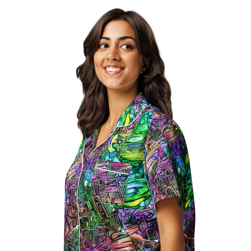 Ultraviolet Uproar on Women's Short Sleeve Pajama Top — Left Front