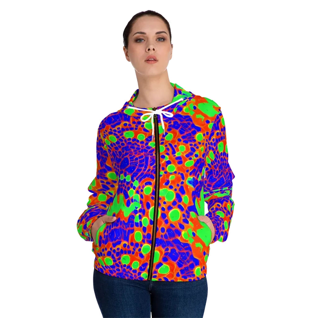 Solar Shock on Women's Full-Zip Hoodie — Front On Person