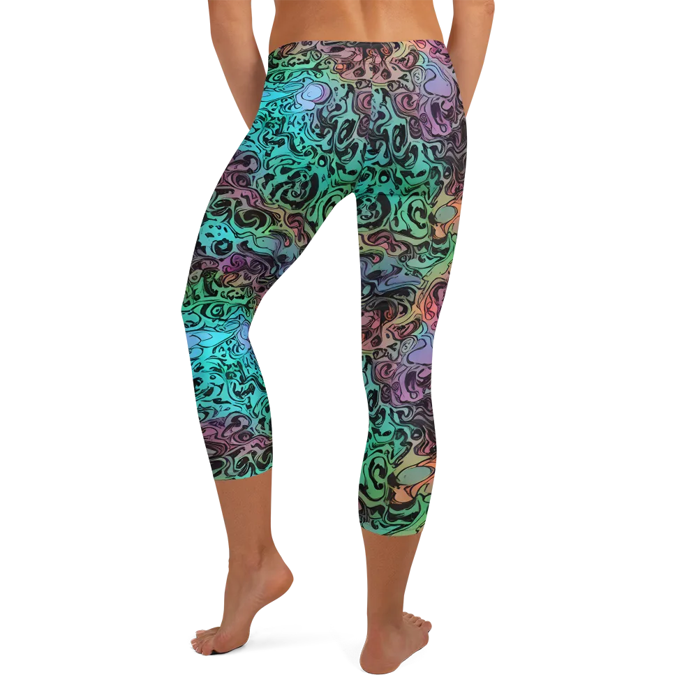 Aqua Maelstrom on Capri Leggings — Back