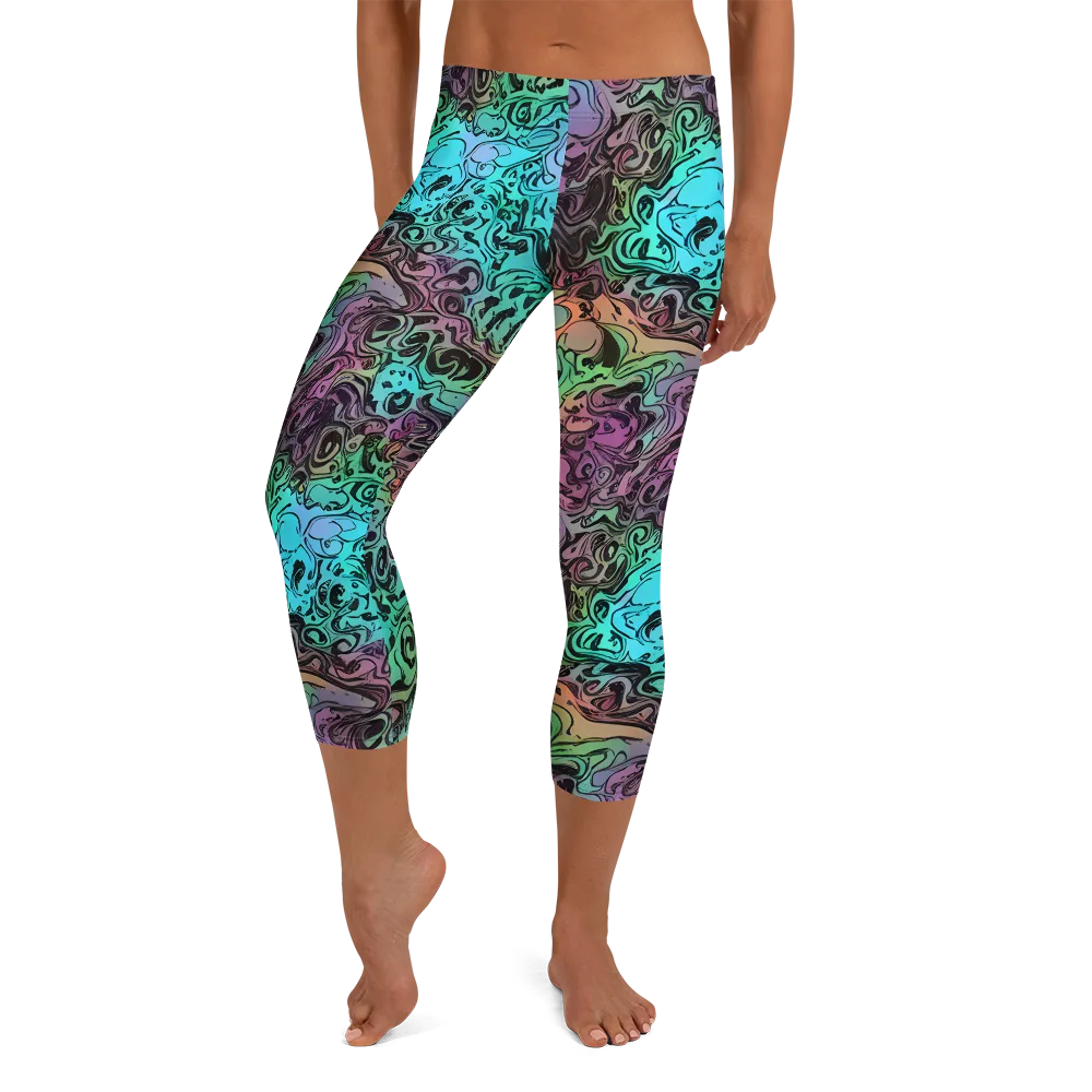 Aqua Maelstrom on Capri Leggings — Front
