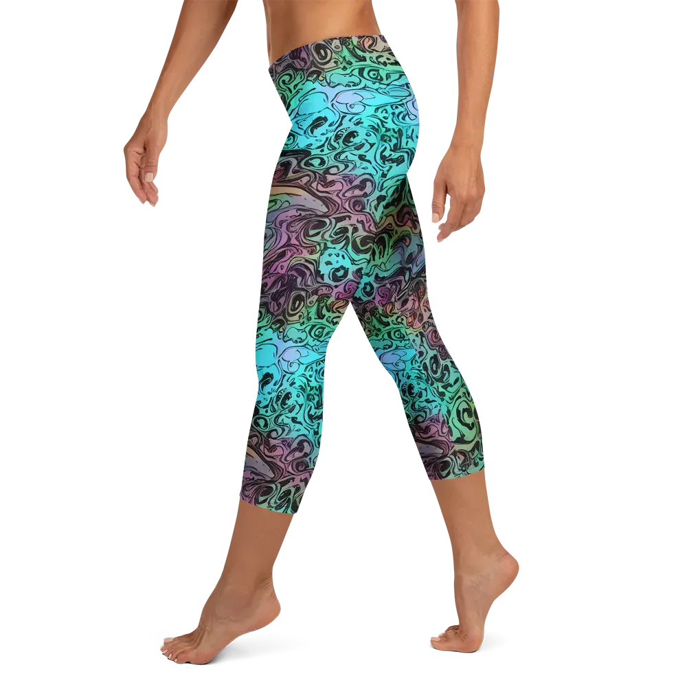 Aqua Maelstrom on Capri Leggings — Left